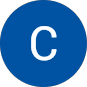 White letter C on a blue circular background.