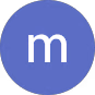Blue circle with a white lowercase letter m in the center.